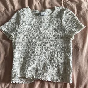 White ruffled t-shirt from Hollister, size medium